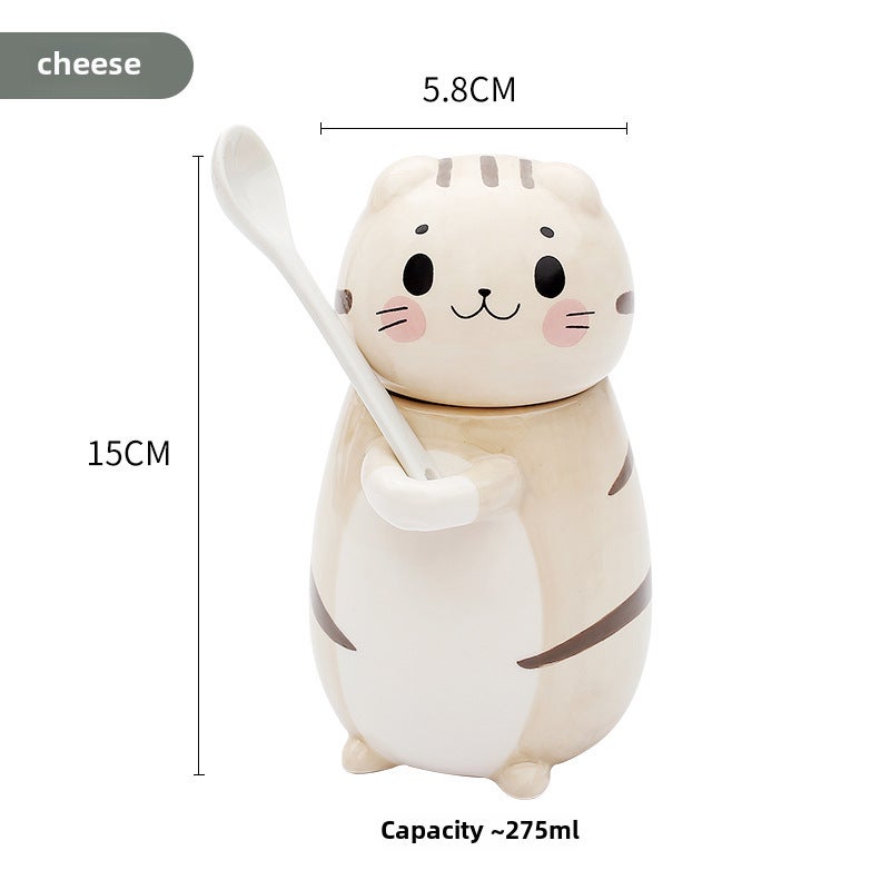 Cute Cat Ceramic Mug with Lid for Couples Milky White #1 Cheese