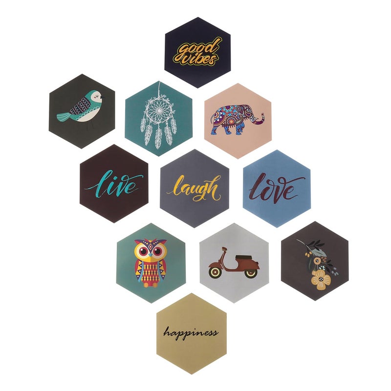 Brand - Solimo Solimo Motivational Wooden Wall Dcor Multicolour Large Set of 11 - Image 1