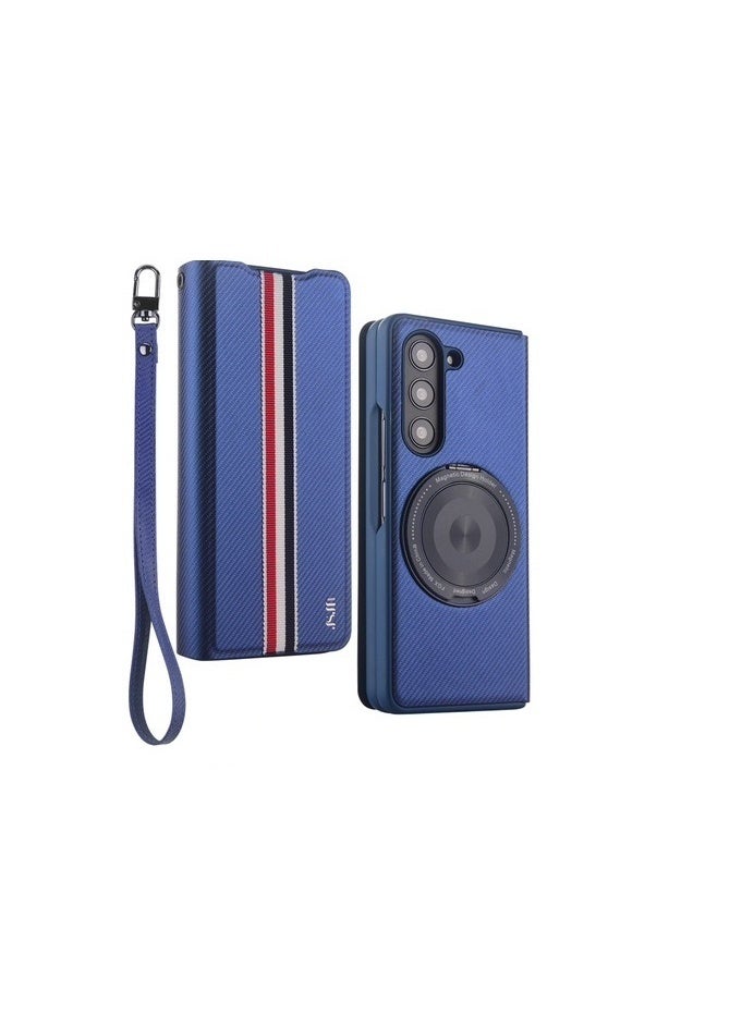 JSJM GALAXY FOLD 5 - JSJM CASE WITH GLASS + MAGSAFE COVER FASHION CASE FOR SAMSUNG GALAXY FOLD 5 ( Design - 120 ) [ Blue Color ]