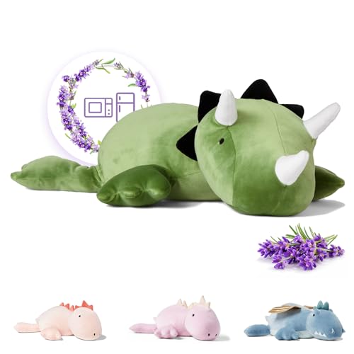 KOWSI Microwavable Heating Pad Green Triceratops Plush 14 Lb Weighted Stuffed Animal Toy with Tourmaline Beads Lavender 16 Squished Long Dinosaur Pillow Lumbar Back Cushion Lasting Warmth - Image 1