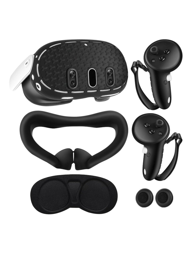 SYOSI Silicone Cover Set Compatible with Meta Quest 3 Accessories VR Silicone Face Cover VR Shell Cover Controller Grips Accessories Protective Lens Cover VR Accessories Protective Cover - Image 1