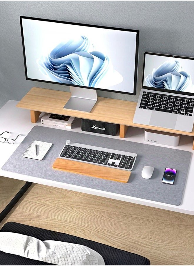 Leather Mouse Pad Faux Leather Desk Mat for Office, Waterproof and Stain-Proof Keyboard Pad, Simple Solid Color Computer Pad, Suitable for Office, Study Table or Dining Table, Easy to Clean, Multiple Colors,Grey,800mm*300mm