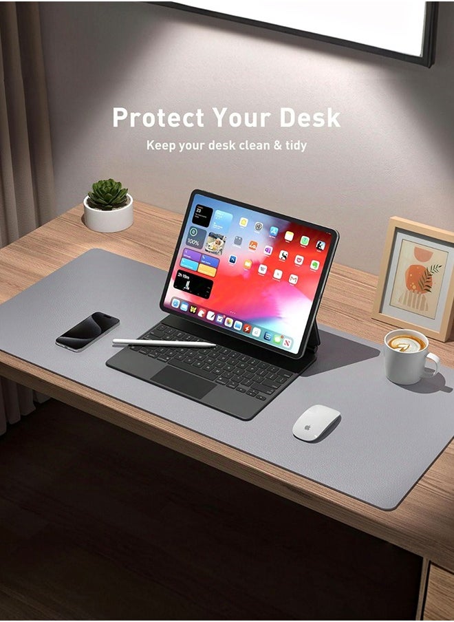 Leather Mouse Pad Faux Leather Desk Mat for Office, Waterproof and Stain-Proof Keyboard Pad, Simple Solid Color Computer Pad, Suitable for Office, Study Table or Dining Table, Easy to Clean, Multiple Colors,Grey,800mm*300mm