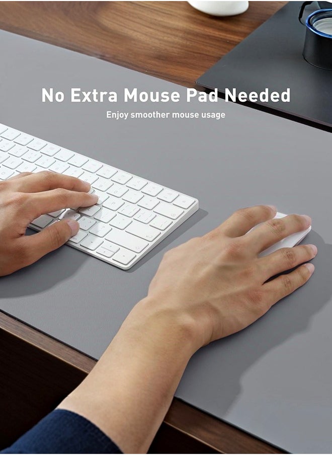 Leather Mouse Pad Faux Leather Desk Mat for Office, Waterproof and Stain-Proof Keyboard Pad, Simple Solid Color Computer Pad, Suitable for Office, Study Table or Dining Table, Easy to Clean, Multiple Colors,Grey,800mm*300mm