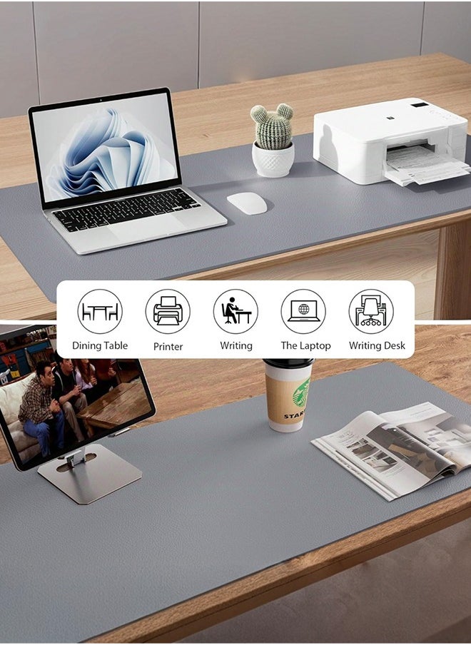 Leather Mouse Pad Faux Leather Desk Mat for Office, Waterproof and Stain-Proof Keyboard Pad, Simple Solid Color Computer Pad, Suitable for Office, Study Table or Dining Table, Easy to Clean, Multiple Colors,Grey,800mm*300mm