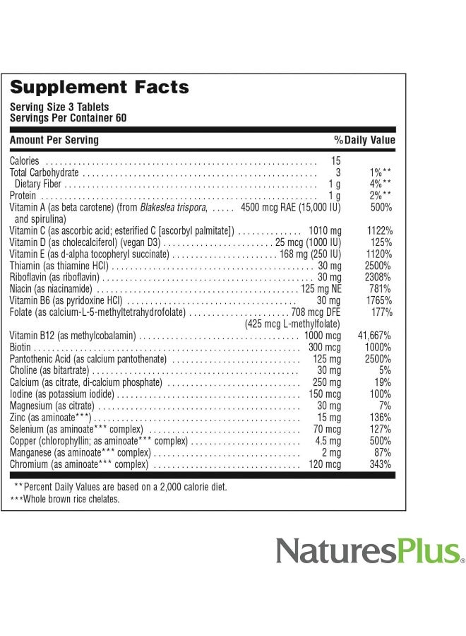 NaturesPlus Source Of Life Gold Multivitamin - 180 Tablets - Blood Support, Bone Support, Healthy Immune System - Includes Vitamins D3, B12, K2 & Over 120 Whole Food Nutrients - 60 Servings - Image 4