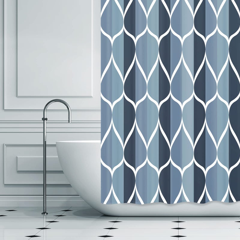 Gelbchu Aegean Blue Bath Shower Curtain W 60 x H 72 Waterproof Design and Polyester  Quick-Drying  Weighted Hem  Stall Size Shower Curtains Set for Bathroom  Machine Washable with 10 Hooks - Image 2