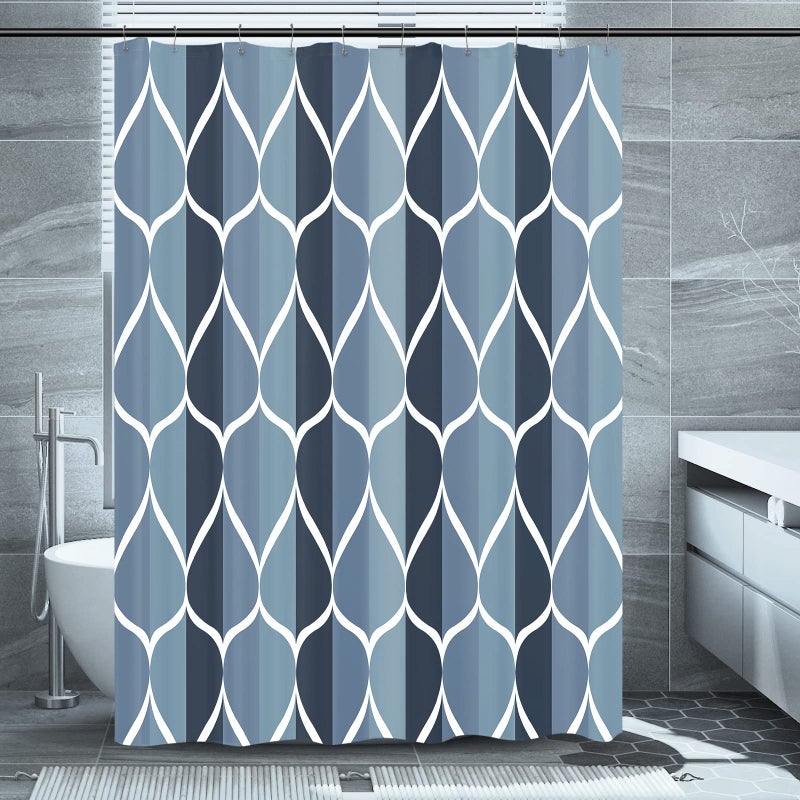 Gelbchu Aegean Blue Bath Shower Curtain W 60 x H 72 Waterproof Design and Polyester  Quick-Drying  Weighted Hem  Stall Size Shower Curtains Set for Bathroom  Machine Washable with 10 Hooks - Image 1
