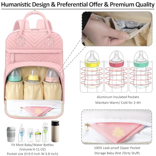 Tenot Diaper Bag Backpack Tote for Women Large Capacity Baby Bag with Insulated Pockets Multifunctional Diaper Bags For Baby Girl Boy Waterproof Baby Bags For Boys Girls Maternity Bag Baby Pink - Image 3