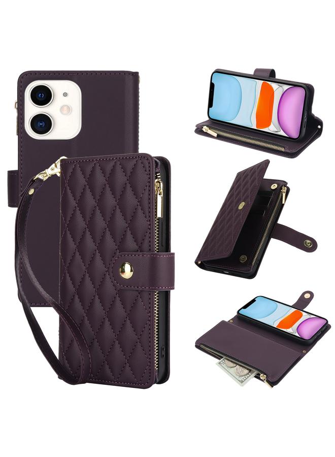 زبون حافظة هاتف iPhone 11 YM016 محفظة بطاقات جلدية بسحاب معيني الشكل مع حبل - Image 1