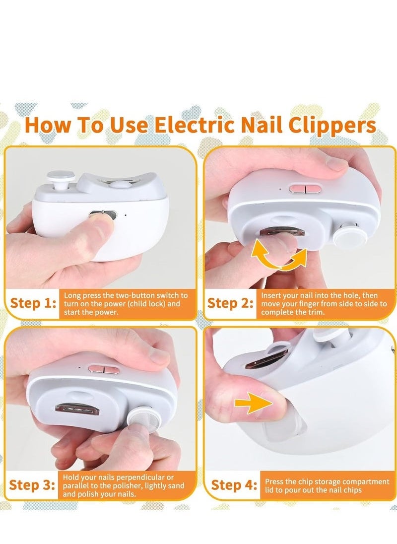 Gonice Automatic Electric Nail Clipper with Light & 2 Speeds, Nail Polisher 2 in 1 Design, Nail Clip Storage, USB Rechargeable Safety Electric Nail Trimmer Suitable for Babies,Kids, Adults and Seniors(White)  - Image 5
