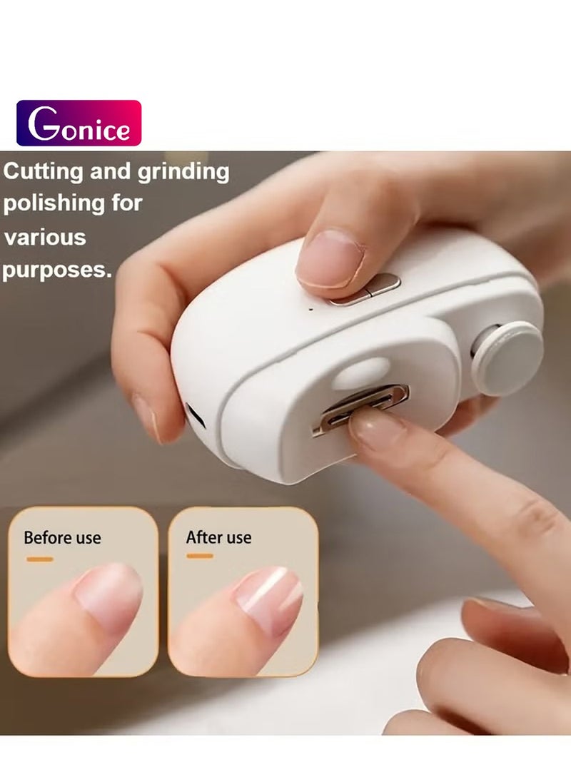 Gonice Automatic Electric Nail Clipper with Light & 2 Speeds, Nail Polisher 2 in 1 Design, Nail Clip Storage, USB Rechargeable Safety Electric Nail Trimmer Suitable for Babies,Kids, Adults and Seniors(White)  - Image 1