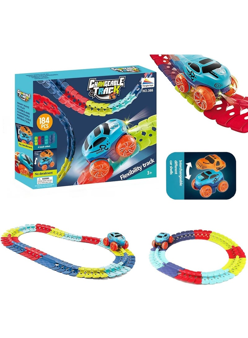 همتي كيو ان بي مسارات سحرية 184 قطعة، مضمار سباق السيارات، مجموعة ألعاب سباق سيارات للأولاد مع سيارة LED مضيئة للأولاد، سيارة سباق سلوتس، أفضل هدايا عيد ميلاد للبنات بعمر 3 سنوات فأكثر - Image 1