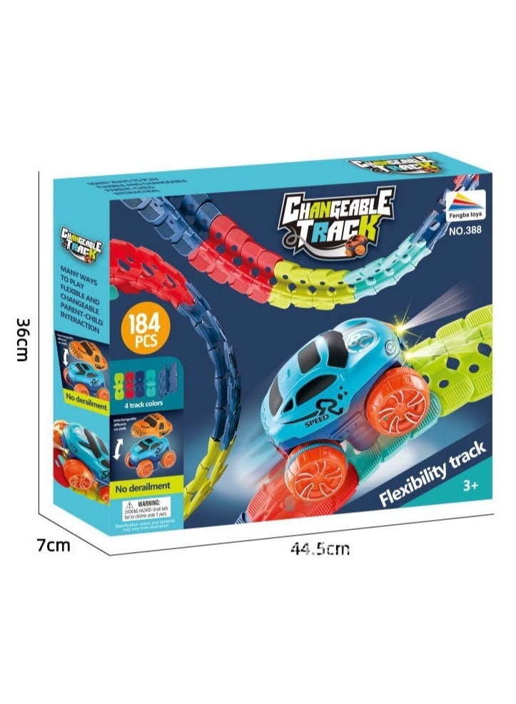 همتي كيو ان بي مسارات سحرية 184 قطعة، مضمار سباق السيارات، مجموعة ألعاب سباق سيارات للأولاد مع سيارة LED مضيئة للأولاد، سيارة سباق سلوتس، أفضل هدايا عيد ميلاد للبنات بعمر 3 سنوات فأكثر - Image 2