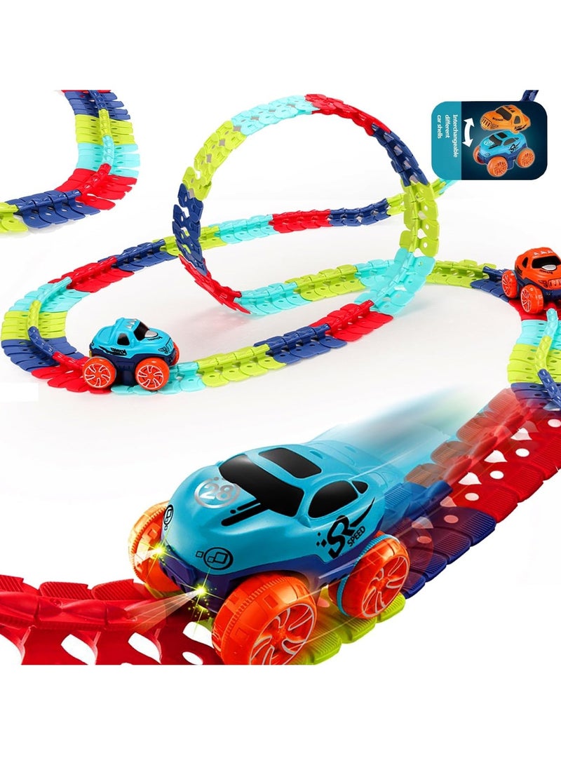 همتي كيو ان بي مسارات سحرية 184 قطعة، مضمار سباق السيارات، مجموعة ألعاب سباق سيارات للأولاد مع سيارة LED مضيئة للأولاد، سيارة سباق سلوتس، أفضل هدايا عيد ميلاد للبنات بعمر 3 سنوات فأكثر - Image 3