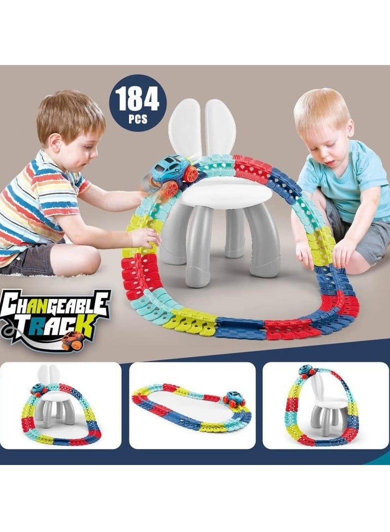 همتي كيو ان بي مسارات سحرية 184 قطعة، مضمار سباق السيارات، مجموعة ألعاب سباق سيارات للأولاد مع سيارة LED مضيئة للأولاد، سيارة سباق سلوتس، أفضل هدايا عيد ميلاد للبنات بعمر 3 سنوات فأكثر - Image 4