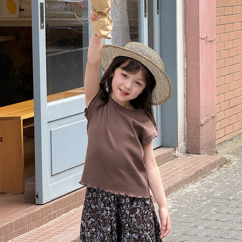 Aimo Beibei Children''s Clothing for Girls, Summer T-Shirt, Sweet and Cute Ruffled Edge Tank Top - Image 1