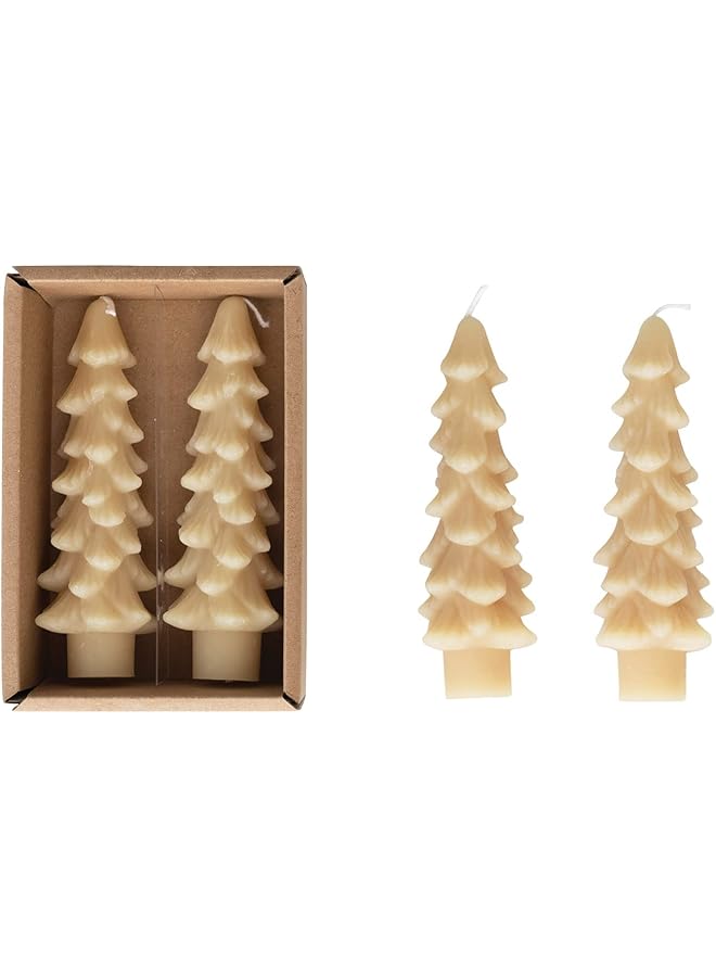 Green Tiger Unscented Tree Shaped Taper Candles, Eggnog, Boxed Set of 2 - Image 1