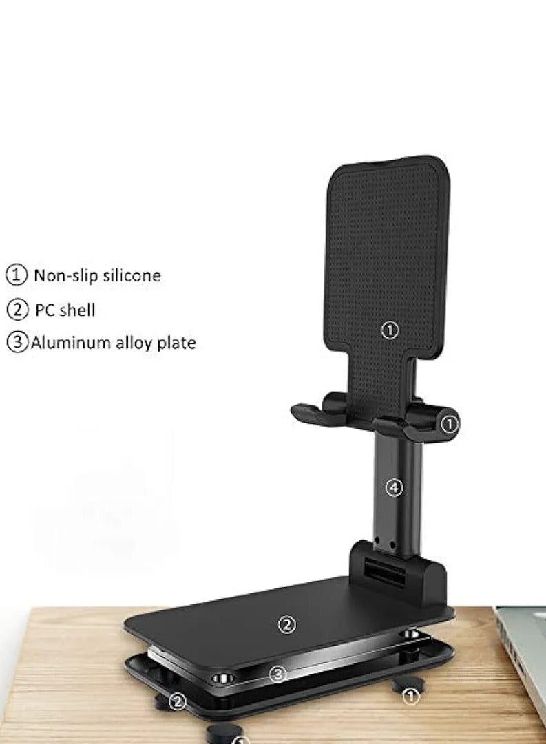 Adjustable Cell Phone Holder Foldable Cell Phone Holder for Desk, Desktop Stand, Universal Adjustable Tablet Holder Compatible with Phones/iPads/Tablets (Black) - Image 2