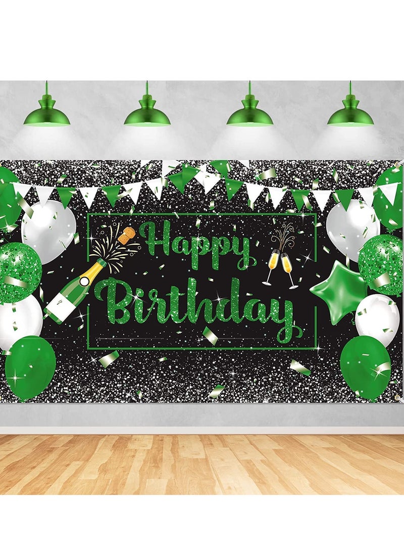 SYOSI - Birthday Banner Decorations Green Silver Black Happy Backdrop Champagne Glass Balloons Photo Booth Background for Man Women Party Decoration Supplies - Image 1