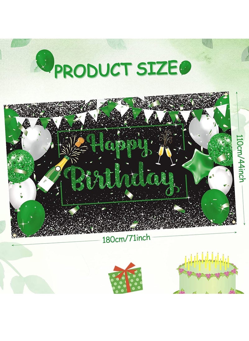 SYOSI - Birthday Banner Decorations Green Silver Black Happy Backdrop Champagne Glass Balloons Photo Booth Background for Man Women Party Decoration Supplies - Image 1