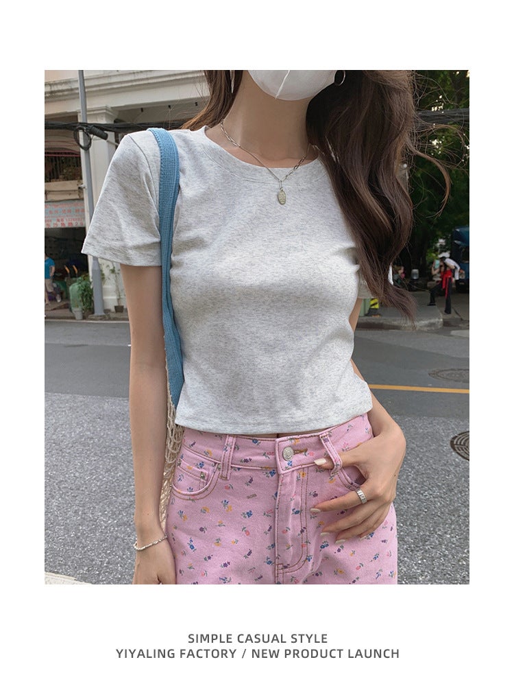 White Right Shoulder Short-Sleeved T-Shirt For S In Summer, Slim And Versatile Short T-Shirt, Basic Bottoming Top - Image 4