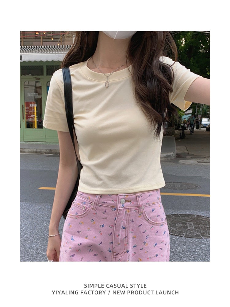 White Right Shoulder Short-Sleeved T-Shirt For S In Summer, Slim And Versatile Short T-Shirt, Basic Bottoming Top - Image 5