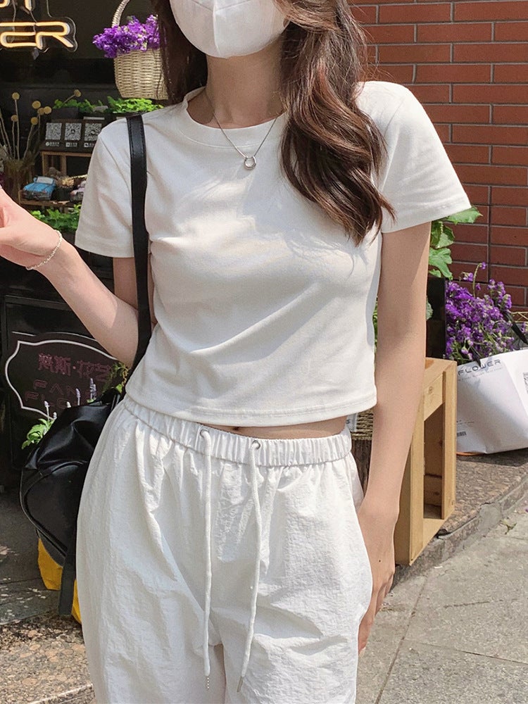 White Right Shoulder Short-Sleeved T-Shirt For S In Summer, Slim And Versatile Short T-Shirt, Basic Bottoming Top - Image 2
