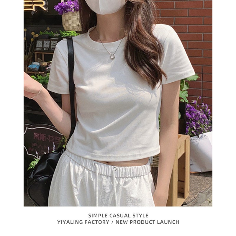 White Right Shoulder Short-Sleeved T-Shirt For S In Summer, Slim And Versatile Short T-Shirt, Basic Bottoming Top - Image 1