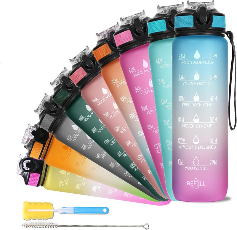 SOLARA Unbreakable Water Bottle 1 L with Motivational Time Marker, Leakproof Durable BPA Free Non-Toxic Water bottle for office,Water bottle for gym | Blue Fuchsia(1Pk) - Image 1