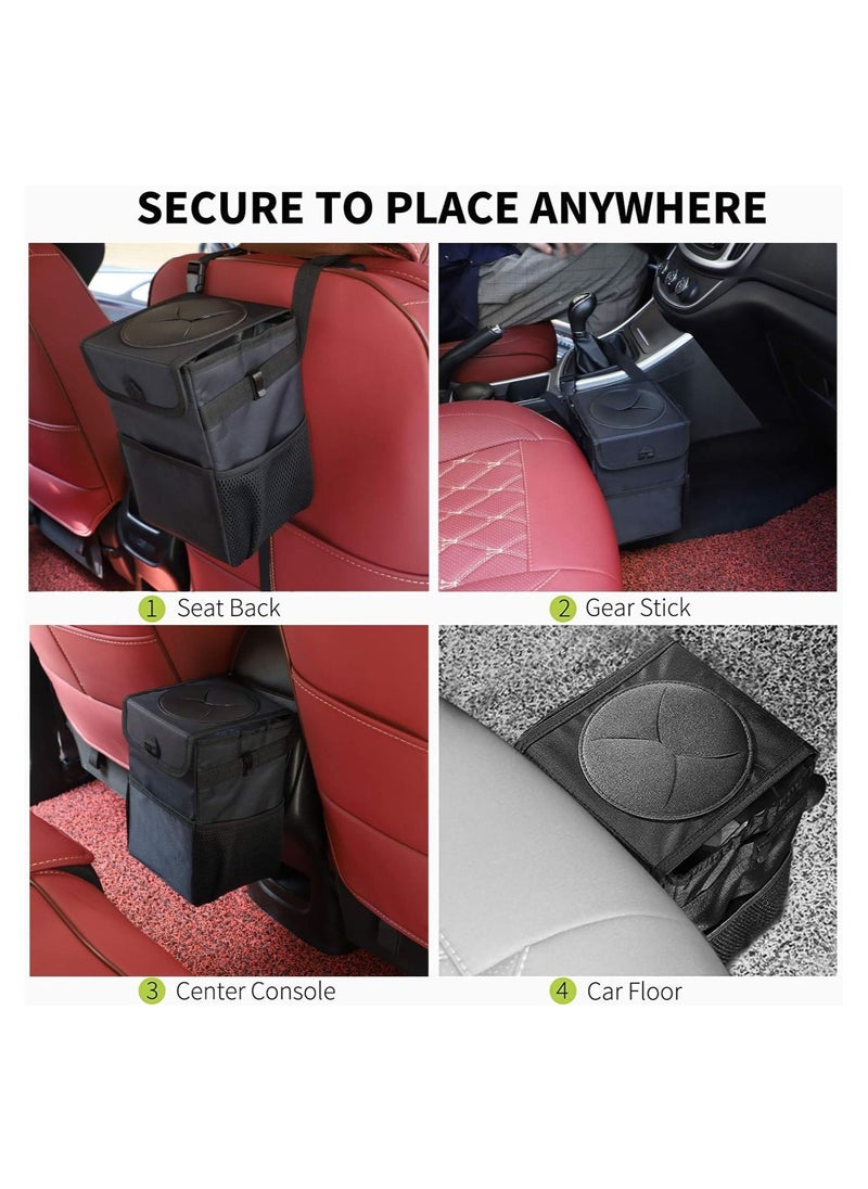 Car Trash Cans With Lid Multipurpose Garbage Bag And 3 Storage Pockets