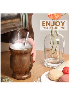 عربست Yerba Mate Tea Cup, كوب عازل من الستانلس ستيل، قرع ماتي لشرب أوراق يربا ماتي السائبة مع قش بومبيلا، بني، 230 مل  - Image 3