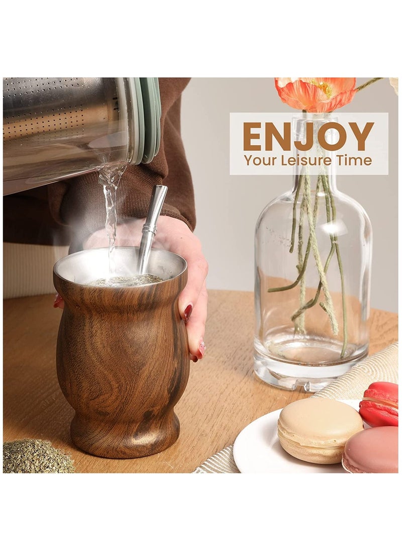 Arabest Yerba Mate Tea Cup, Stainless Steel Insulation Cup, Mate Gourds for Yerba Mate Loose Leaf Drinking with Bombilla Straw, Brown, 230ML  - Image 3