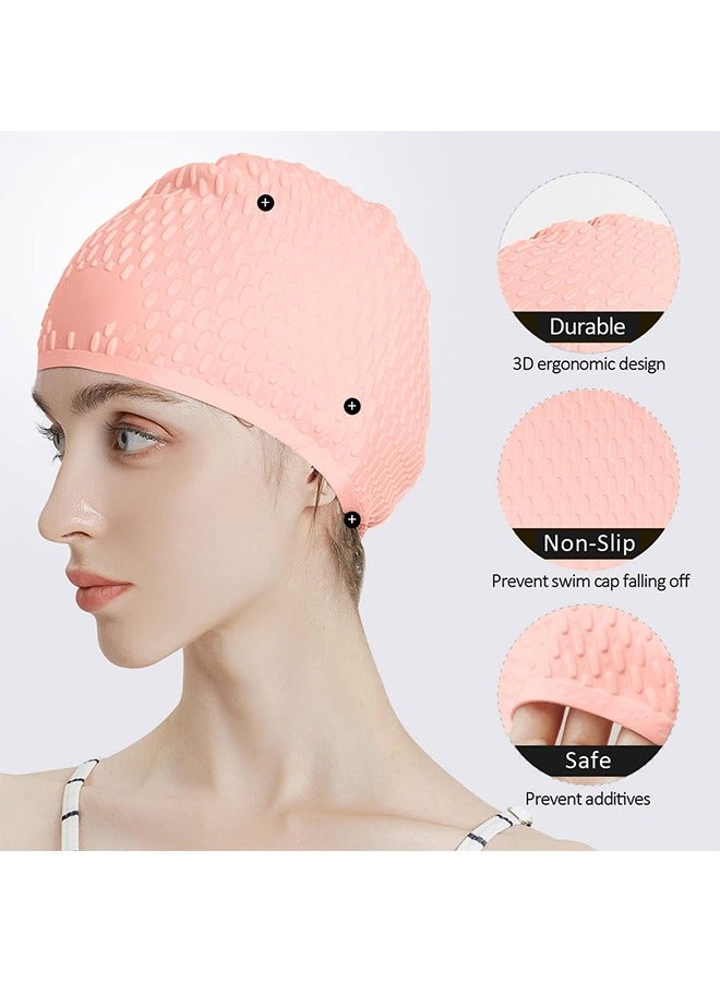 HS Silicone Swim Cap With 3D Ergonomic Beautiful Design For Men, Girls, Ideal For Curly Short Medium Long Hair, Protecting Hair From Chlorine, Bacteria, Sand In The Water, Odorless And Comfortable - Image 2