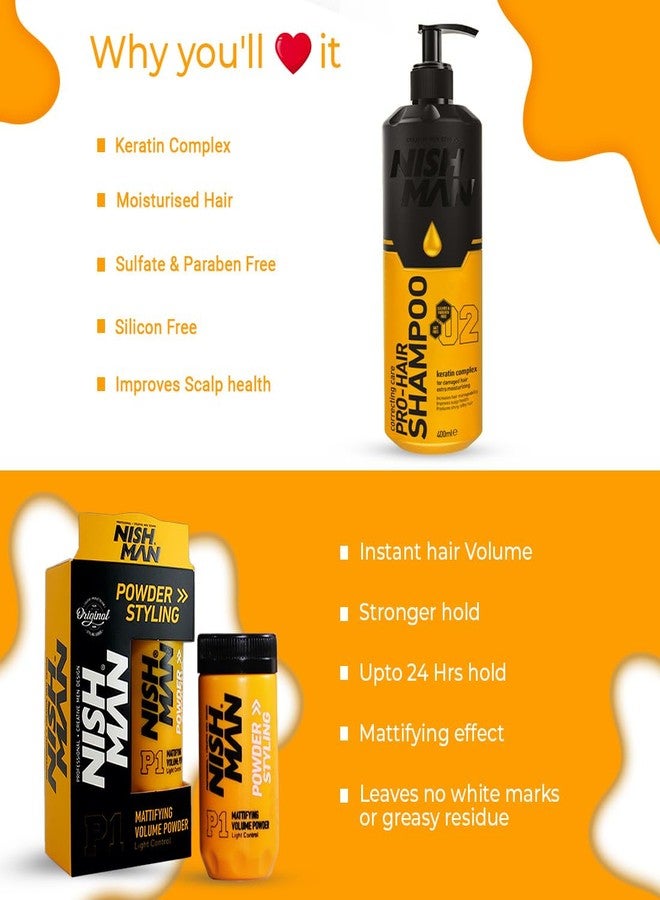 Nishman Hair Styling Powder Wax -20g & Keratin Complex Hair Care Shampoo - 400ml, Unisex Combo Kit - Image 2