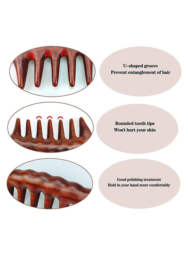 إم إكس إن مشط أسنان خشبي واسع، كثيف كثيف خشب الصندل الطبيعي مشط شعر للضفائر، مضاد ساكن كثيف مشط شعر خشبي للنساء مجعد الشعر - Image 3