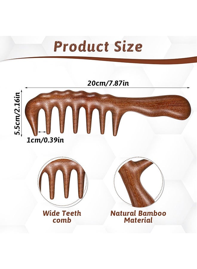 إم إكس إن مشط أسنان خشبي واسع، كثيف كثيف خشب الصندل الطبيعي مشط شعر للضفائر، مضاد ساكن كثيف مشط شعر خشبي للنساء مجعد الشعر - Image 2