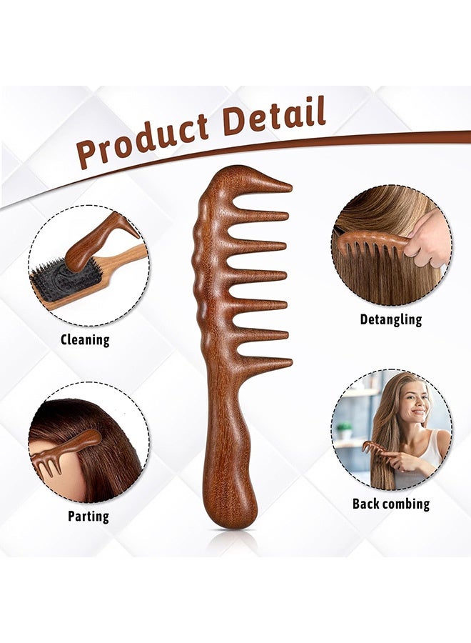 إم إكس إن مشط أسنان خشبي واسع، كثيف كثيف خشب الصندل الطبيعي مشط شعر للضفائر، مضاد ساكن كثيف مشط شعر خشبي للنساء مجعد الشعر - Image 4