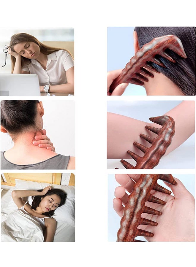 إم إكس إن مشط أسنان خشبي واسع، كثيف كثيف خشب الصندل الطبيعي مشط شعر للضفائر، مضاد ساكن كثيف مشط شعر خشبي للنساء مجعد الشعر - Image 5