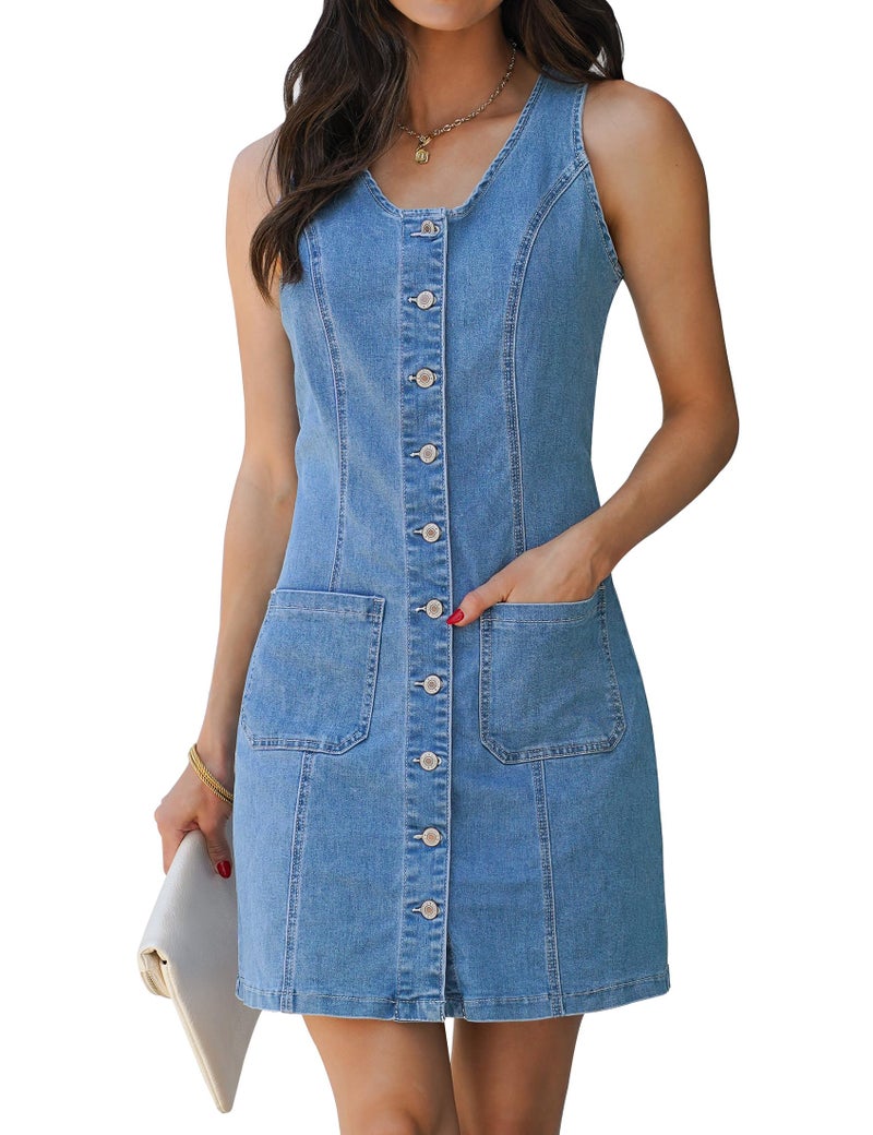 luvamia Denim Dress for Women Country Concert Light Blue Dress Medium Blue Size Large Size 12 14 - Image 1