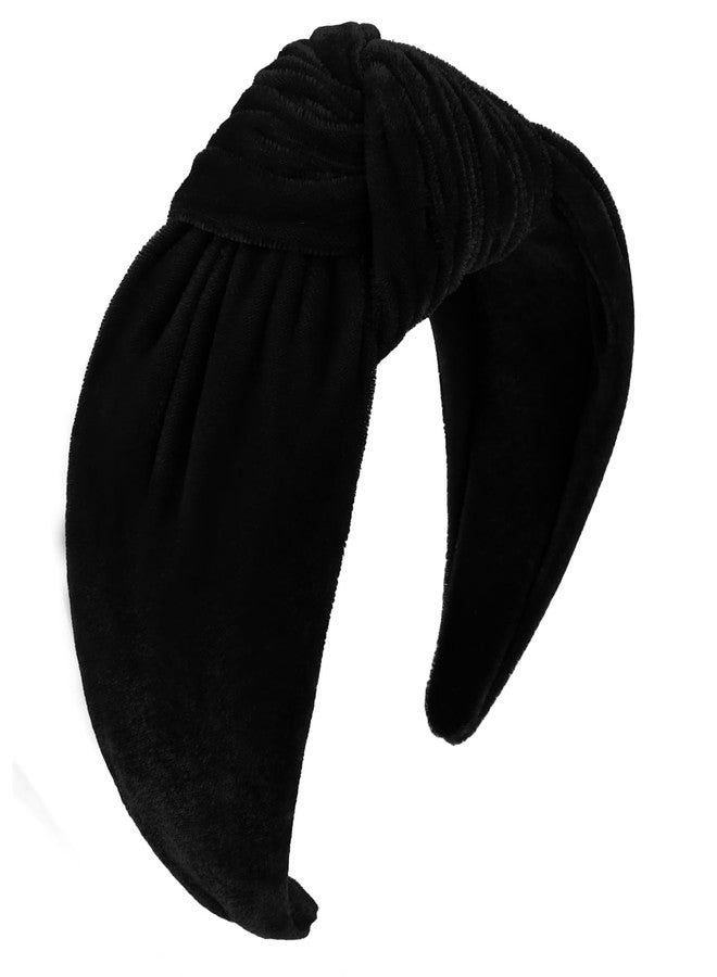 YISSION Velvet Knotted Headbands for Women Non Slip Wide Head Band Black Headband Fashion Top Knot Hairband Hair Accessories for Women Girls - Image 1