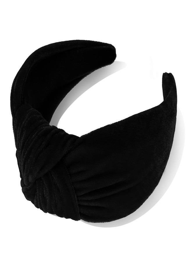 YISSION Velvet Knotted Headbands for Women Non Slip Wide Head Band Black Headband Fashion Top Knot Hairband Hair Accessories for Women Girls - Image 3