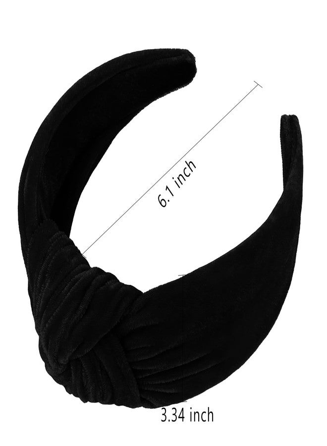 YISSION Velvet Knotted Headbands for Women Non Slip Wide Head Band Black Headband Fashion Top Knot Hairband Hair Accessories for Women Girls - Image 2