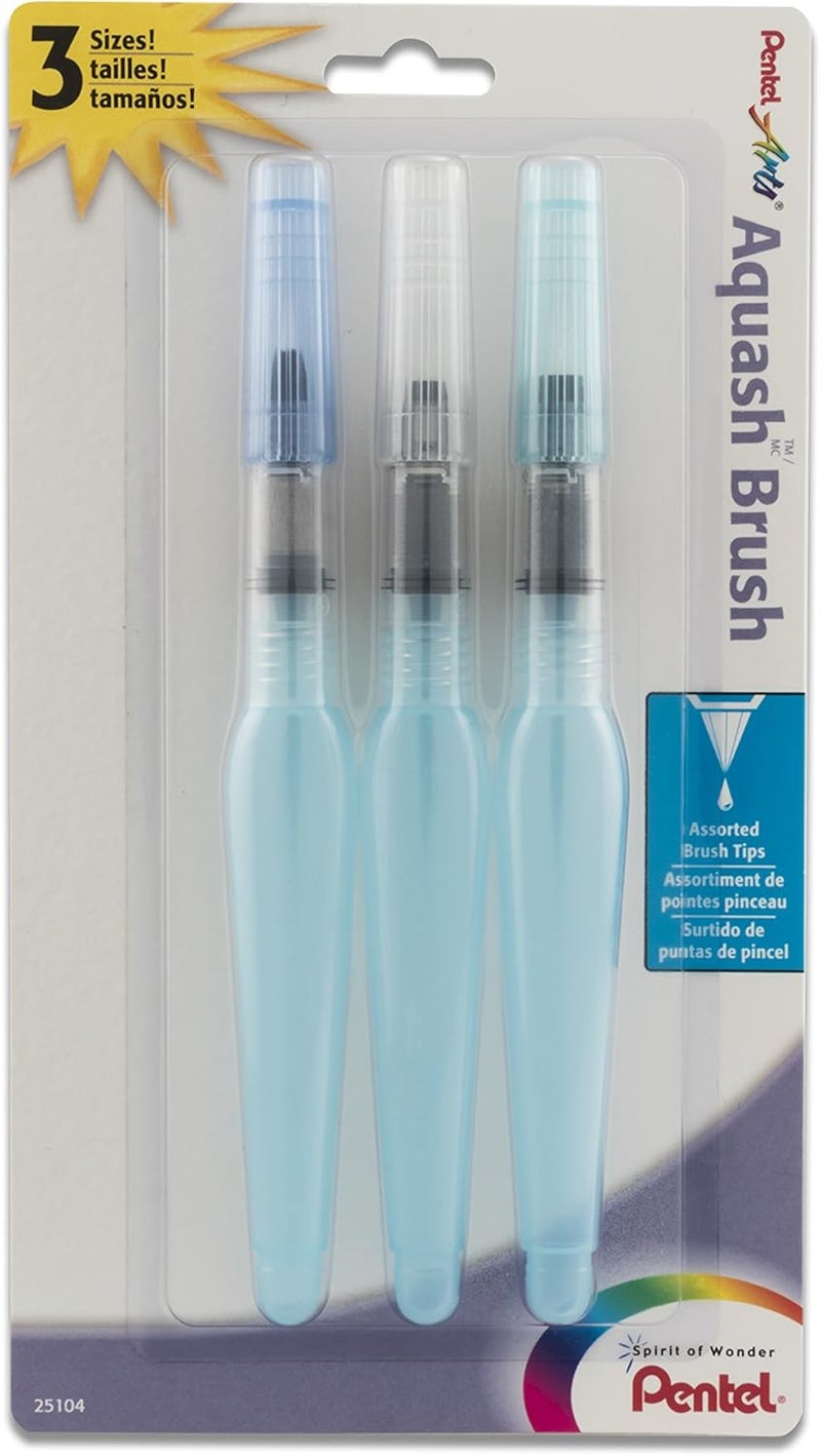 Pentel Arts Aquash Water Brush Assorted Tips, Pack of 3 (FRHBFMBP3) - Image 1