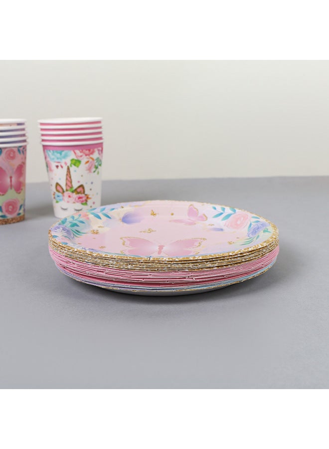 Butterfly Theme Party Disposable Tableware Paper Tray Suit Children's Birthday Flag-pulling Disposable Paper Tray Paper Cup Paper Towel-Color:8.6inch X Paper Packing Plate 2 - Image 5
