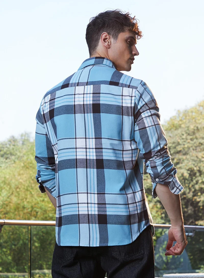 CAHOOT  Men's Sky Blue Maxi-Plaid Relaxed Shirt for Men | Best Price UAE