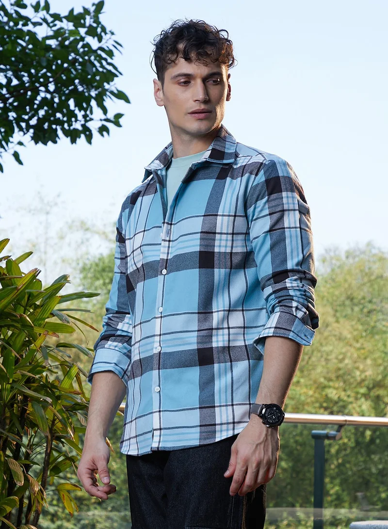 CAHOOT  Men's Sky Blue Maxi-Plaid Relaxed Shirt for Men | Best Price UAE
