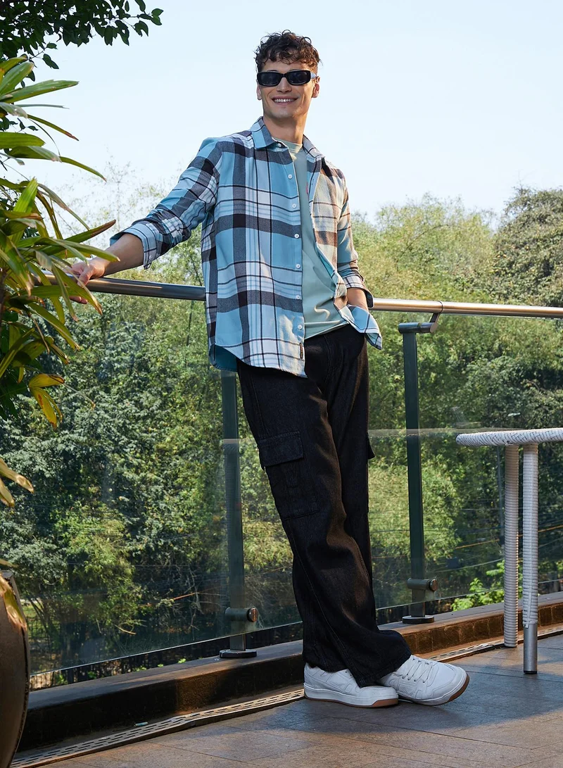 CAHOOT  Men's Sky Blue Maxi-Plaid Relaxed Shirt for Men | Best Price UAE