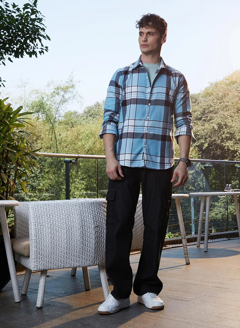 CAHOOT  Men's Sky Blue Maxi-Plaid Relaxed Shirt for Men | Best Price UAE