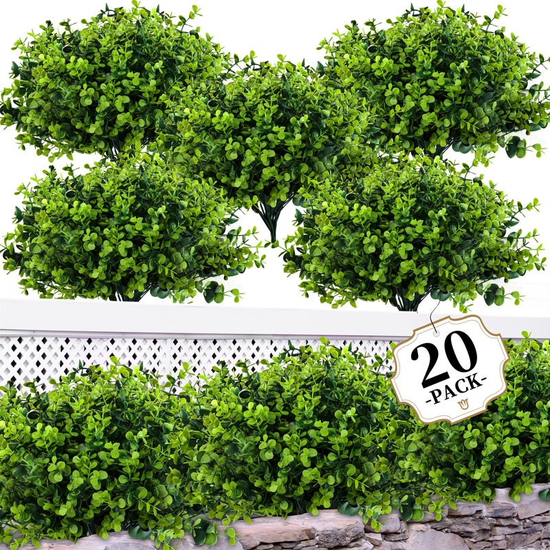 ColoPlay 20 Bundles Artificial Greenery Boxwood Plants, Fake Plant for Garden Porch, Window Box, Home Wedding, Farmhouse, and Indoor Outdoor Decoration - Image 1